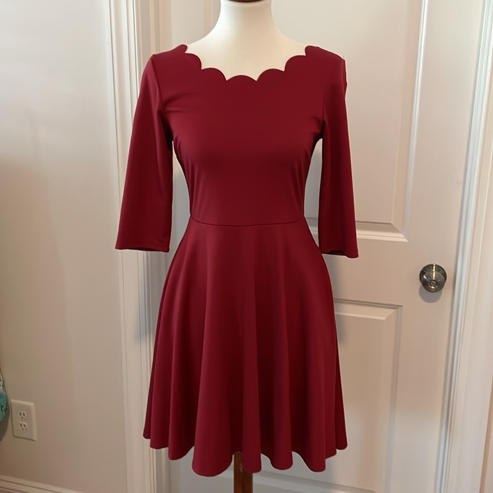 Smak Parlour Scallop Neck Cranberry Colored Dress